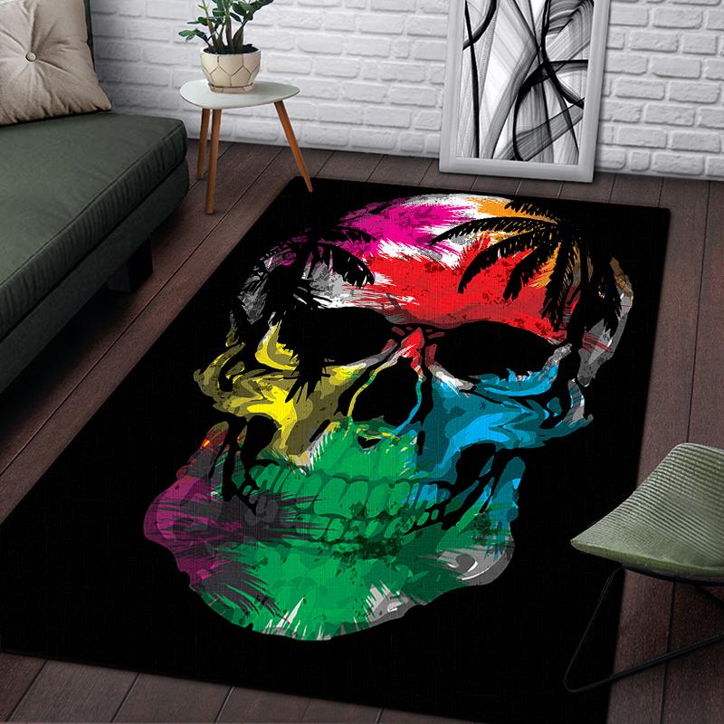 Vintage Ornamental Skulls Rose Pattern Decorative Square Rug Modern House Living Room Floor Matte Bedroom Carpet Art Poster Mat
