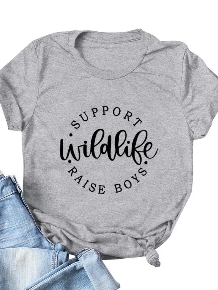 Support Wildife Raise Boys Print Women T Shirt Short Sleeve O Neck Loose Women Tshirt Ladies Tee Shirt Tops Camisetas Mujer