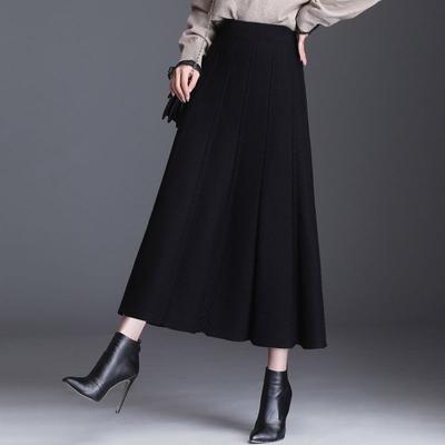 Autumn Winter Women's Temperament Midi Knitted Skirt Female Skirt High Waist Thicken Solid Slim Mid-length A-line Skirt Pleated Skirt