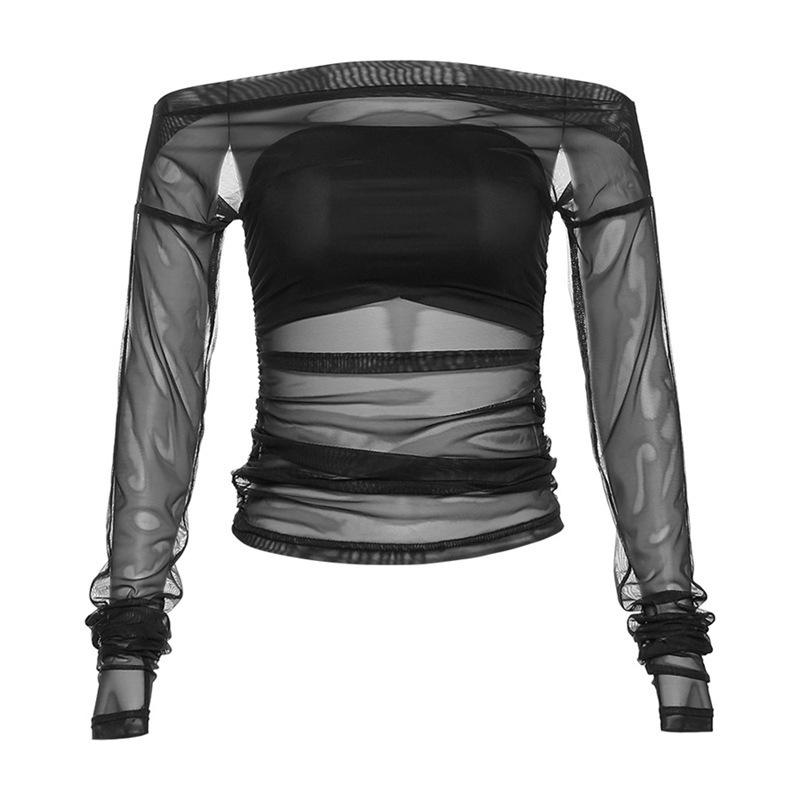 European and American style autumn new women's clothing solid color slim street fashion one-word collar backless long-sleeved T-shirt