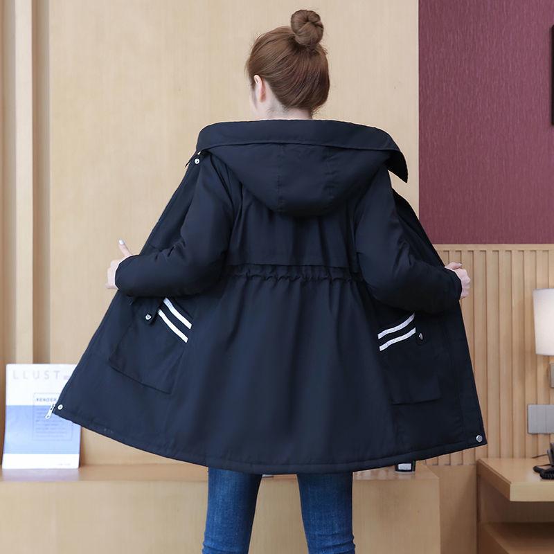 Women's Slim Plush Windbreaker - Large, Mid-Length, Waist-Hugging, New for Autumn/Winter 2023