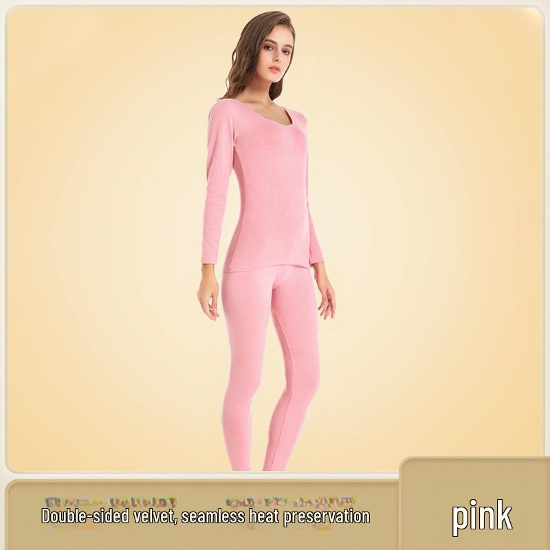 

Женский бесшовный термобелье: Плюс плотный бархатный верх и низ, утепленная осенне-зимняя одежда. Large светло-розовый