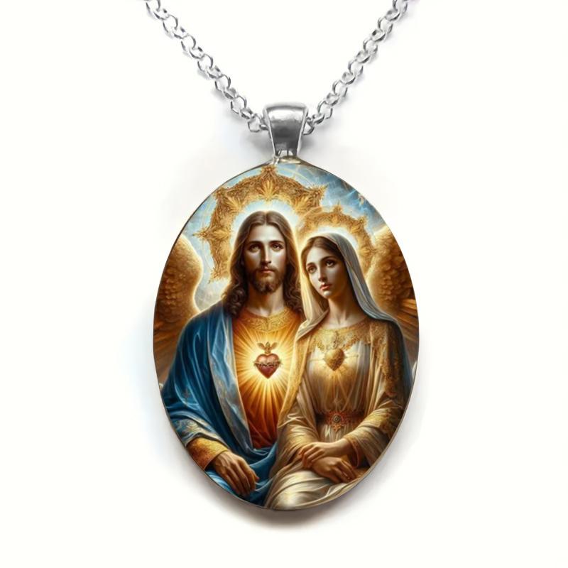 One piece vintage Jesus Mother necklace pendant Christian Jesus glass pendant necklace suitable for men and women daily wear