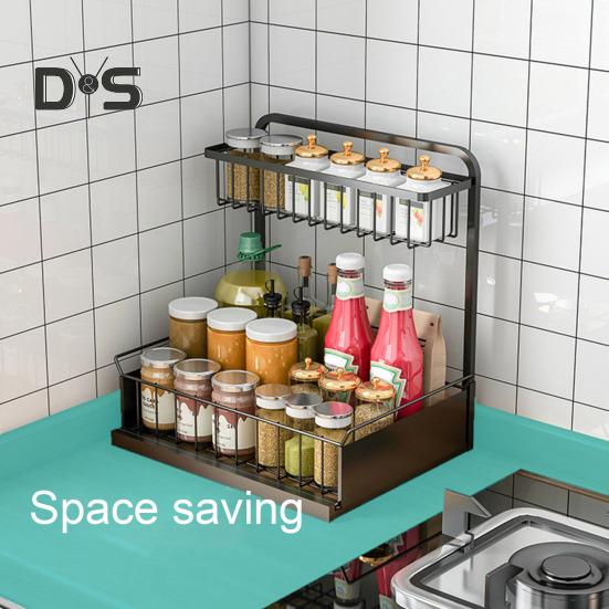 Under Sink Organizer with Sliding Drawer L-Shaped Carbon Steel Storage Rack Rust-Proof Under Sink Rack for Kitchen Bathroom Clutter