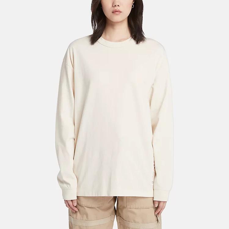 Timberland Pattern Printed Crew Neck Long Sleeve T-Shirt Unisex Tops White A6BM2-CR3