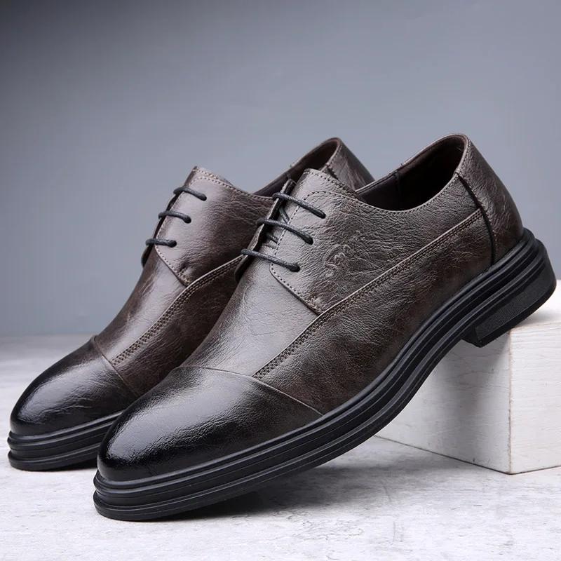 

Мужские оксфорды на шнуровке из кожи класса люкс для мужчин, модные британские деловые повседневные туфли, мужские свадебные туфли Chaussure Homme 44 хаки