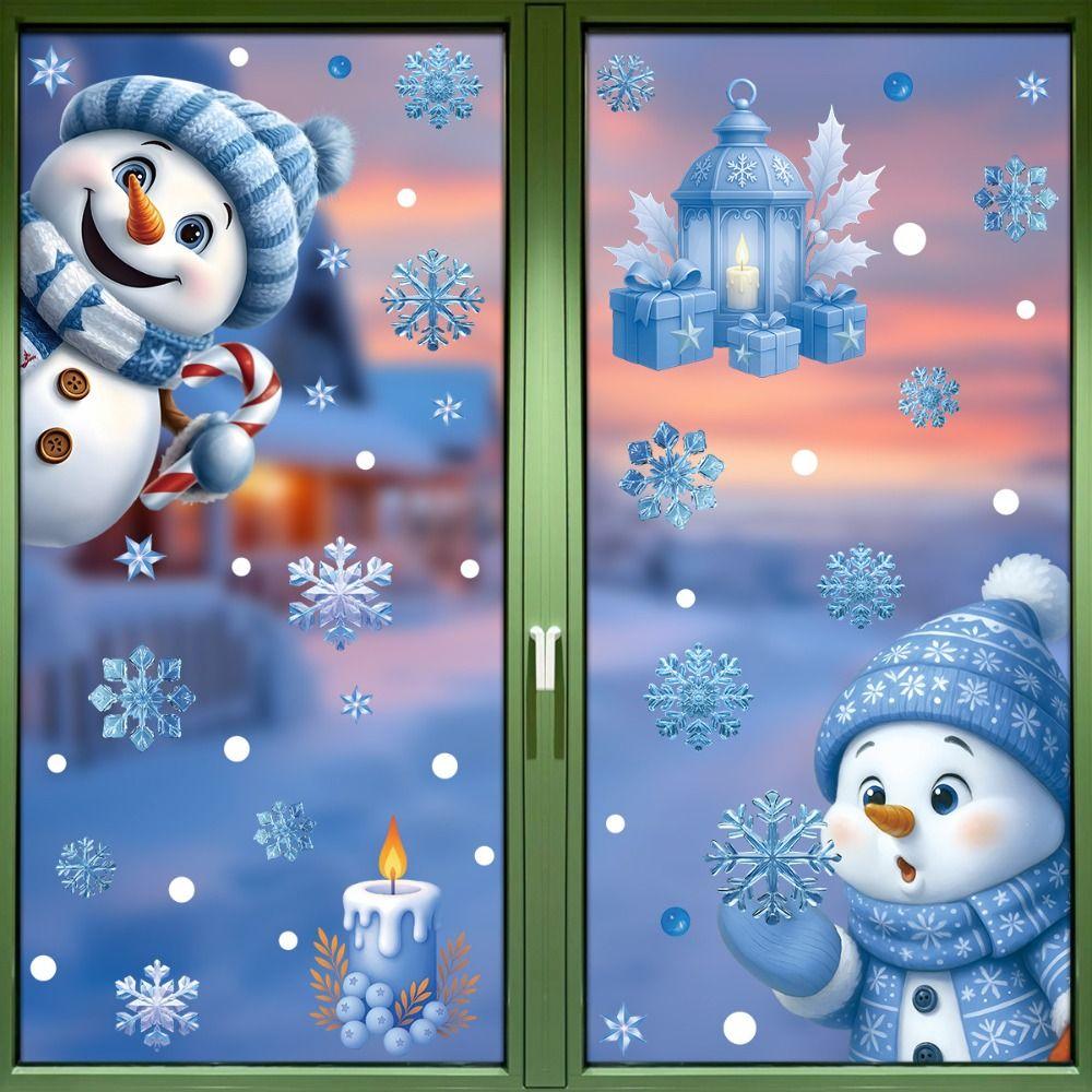 A Set Winter Snowman Christmas Window Stickers Santa Claus Window Decorations  Christmas