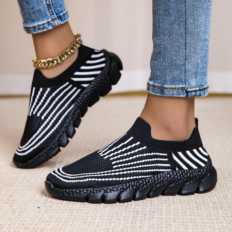 Ladies Knitted Walking Shoes Breathable Mesh Women's Flats Jogging Casual Sports Shoes Lightweight Slip-on Loafers