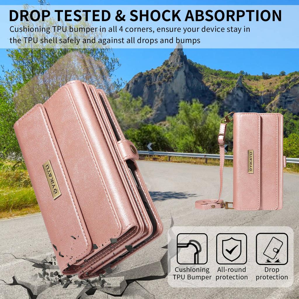 For iPhone 14 13 12 11 Pro Max SE 2022 X XS XR XS Max Wallet Case 10-Card Holder Soft Magnetic Snap Shoulder Strap Zipper Pocket