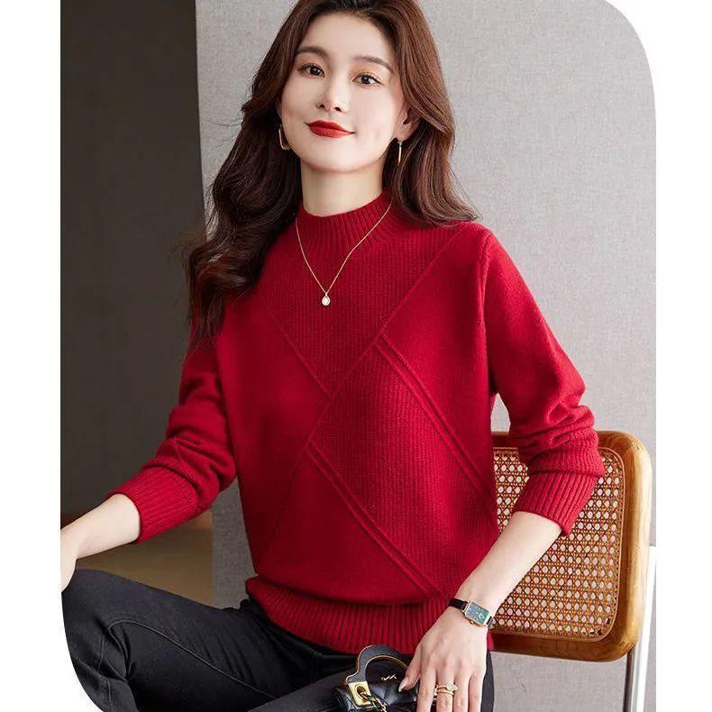 Dámský módní volný pletený svetr s vysokým límcem - Trendy top na podzim/zimu