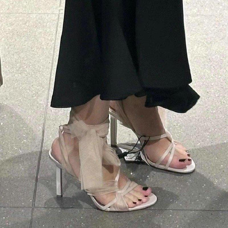2025 New Fairy Wind Banding Party Open-Toed High Heel Sandals Women High Heels French Sandals Women