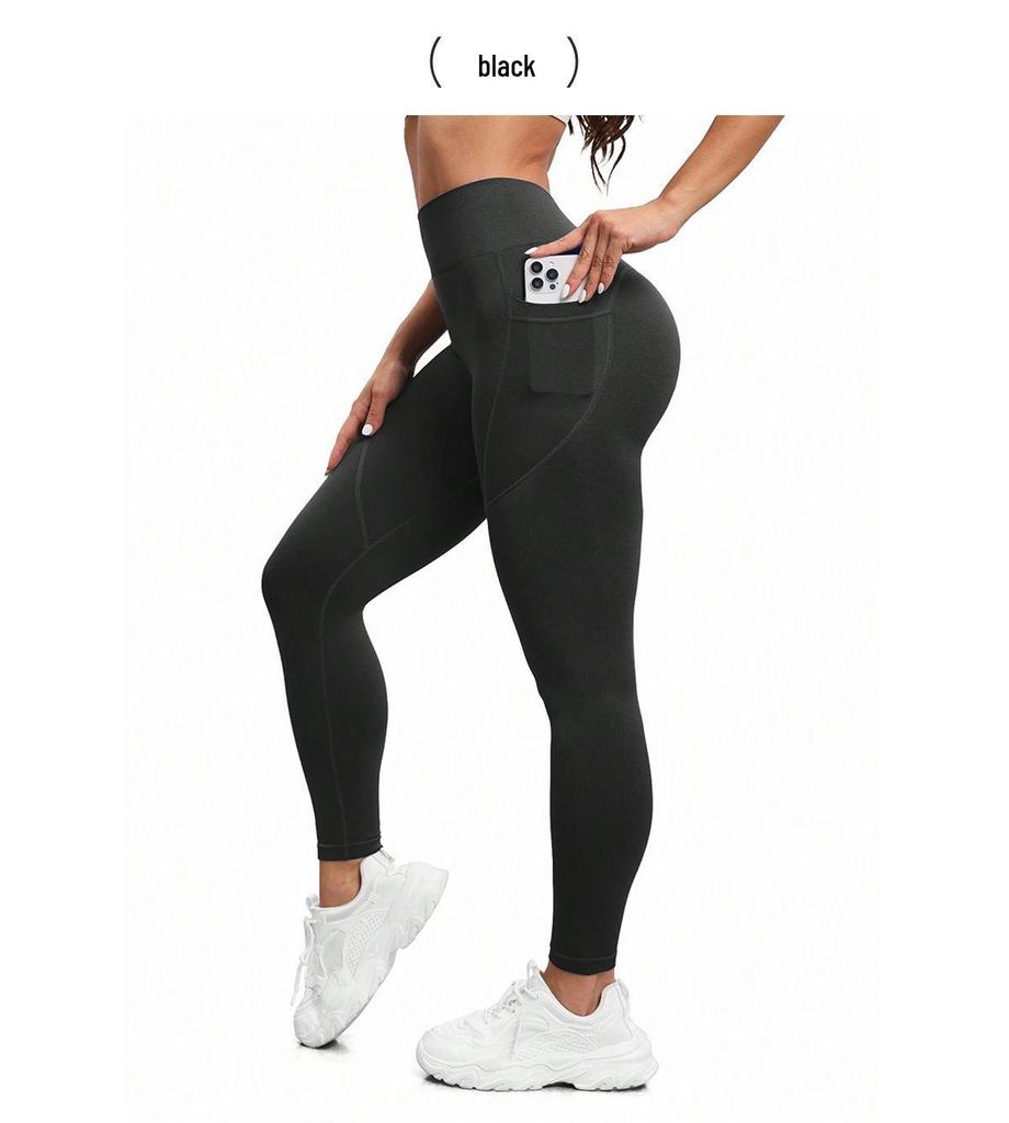 Plus Size High Waist Yoga Pants with Side Pockets - Women's Sports Leggings