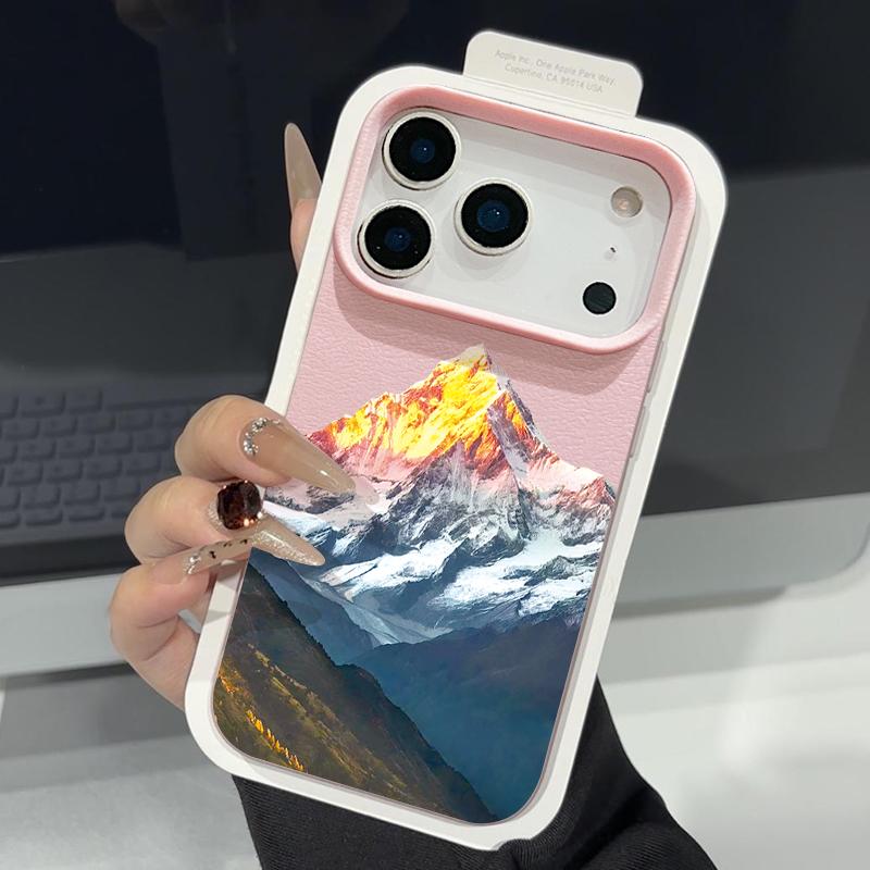 Mountain Waves Print Case For iPhone 17 18 Pro Max Leather Texture Silicone Cover For iPhone 16 15 14 13 Pro Max 16E 17E