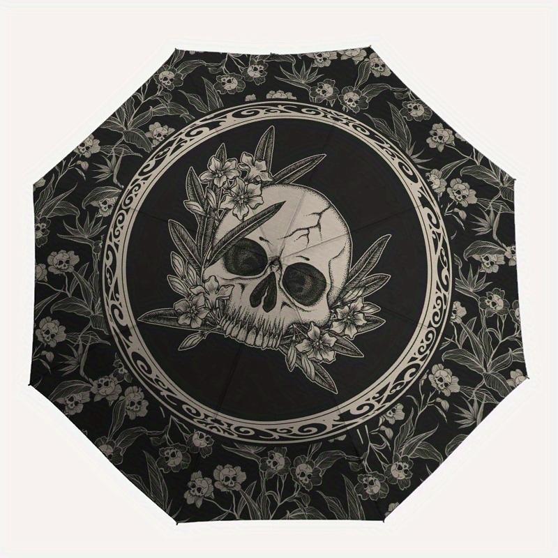 Day of the Dead Skull & Floral Patterned Round RugUmbrella, Portable 3-Fold Umbrella for Men & Women,Christmas Gift ES240
