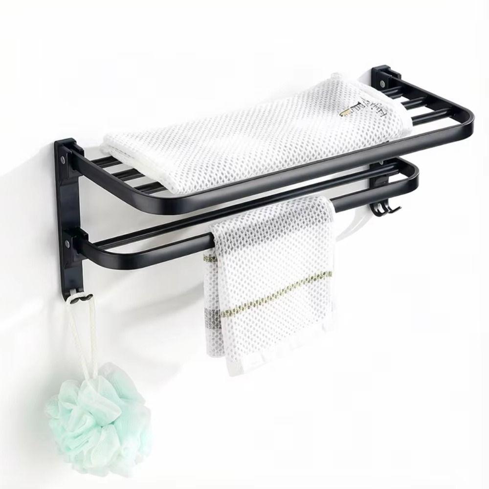 Aluminum Alloy Wall Mount Towel Holder Matte Black Towel Storage Rack  for Home Use
