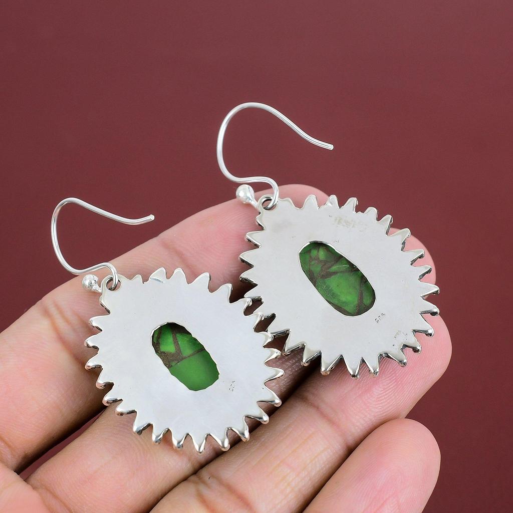 Copper Green Turquoise Earring Genuine Gemstone Earrings 925 Sterling Silver Earrings Green Turquoise Jewelry Gifts For Her Handmade Earring