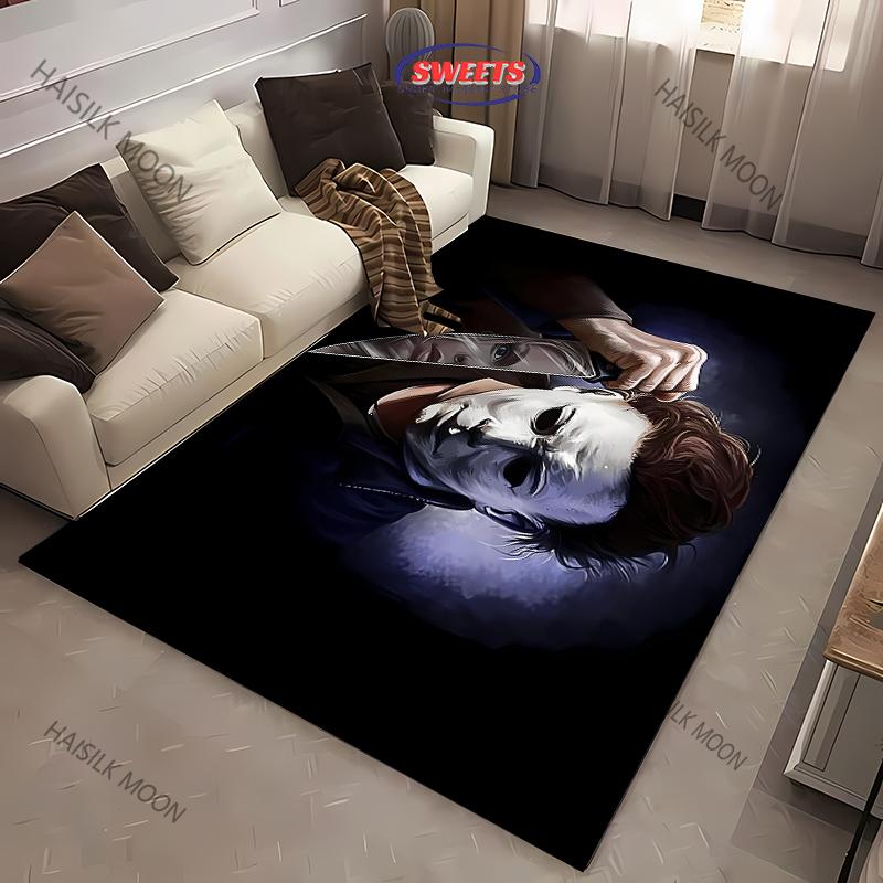 1PC Halloween Horror Carpet M-Michael M-Myers Theme Rugs for Living Rooms Bedroom Entrance Door Decor Non-slip All Seasons Mat