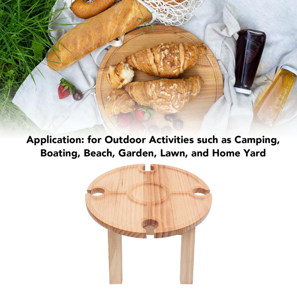 Portable Wine Picnic Table with 4 Wine Glasses Holder Lightweight Snack Tray Foldable Wine Tray for Party Camping Beach