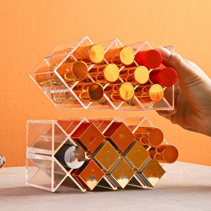 1/2PCS Lipstick Organizer Transparent Acrylic Desktop Organizer Multi-compartment Lip Glaze Lipstick Holder Cosmetic Storage