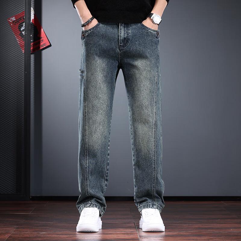 

Jieleinuo Men s Loose Straight-Leg Washed Jeans XL