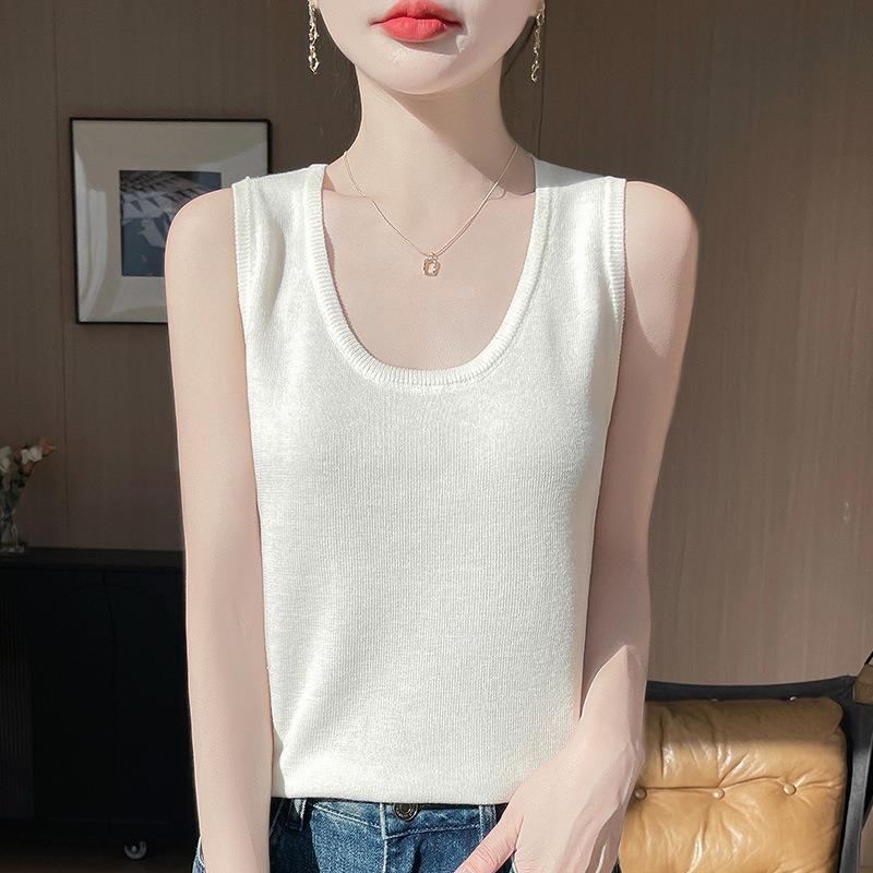 Summer New Knitted Sleeveless Vest Loose and Versatile T-shirt Short-sleeved Top with Base Layer