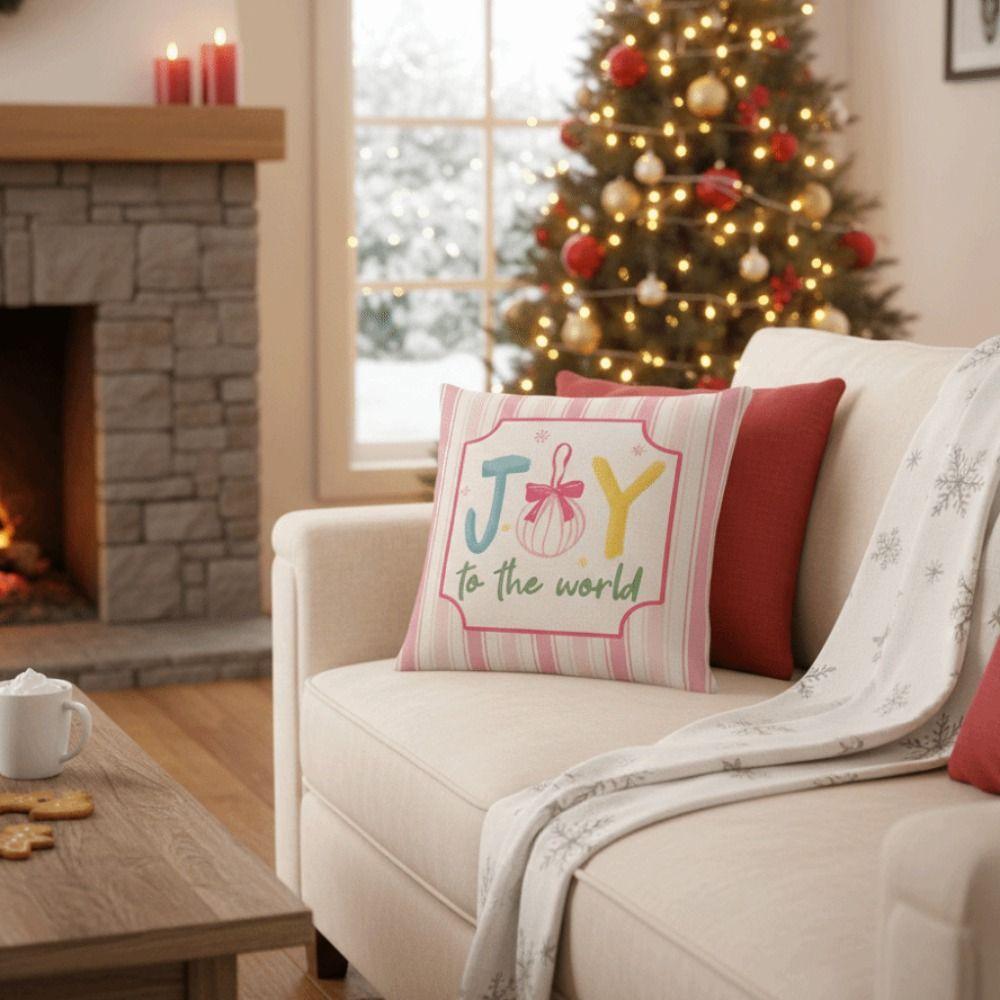 Linen Christmas Throw Pillow Cover Pink Christmas Tree Pillow Cover  Home Decoration