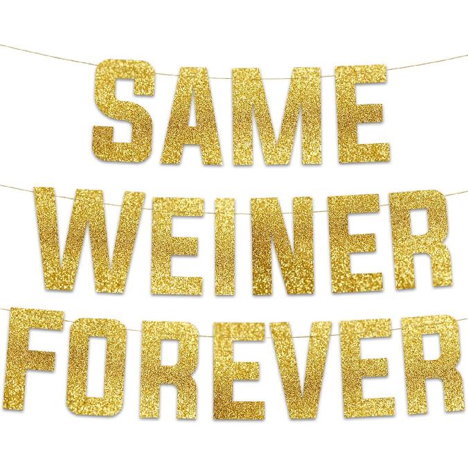 Funny Bachelorette Gold Glitter Banner - Bachelorette Party Decorations, Favors and Supplies Same Weiner