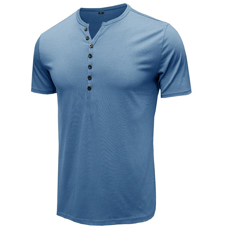 Herren Henley-Kragen Kurzarm Einfarbig Slim Fit Knopfleiste Lässiges Basic T-Shirt