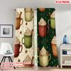 2pcs 2D Flat Printing Merry Christmas Trendy Curtains Christmas Hot Chocolate Mugs Digital Printed Polyester Drapes Spring