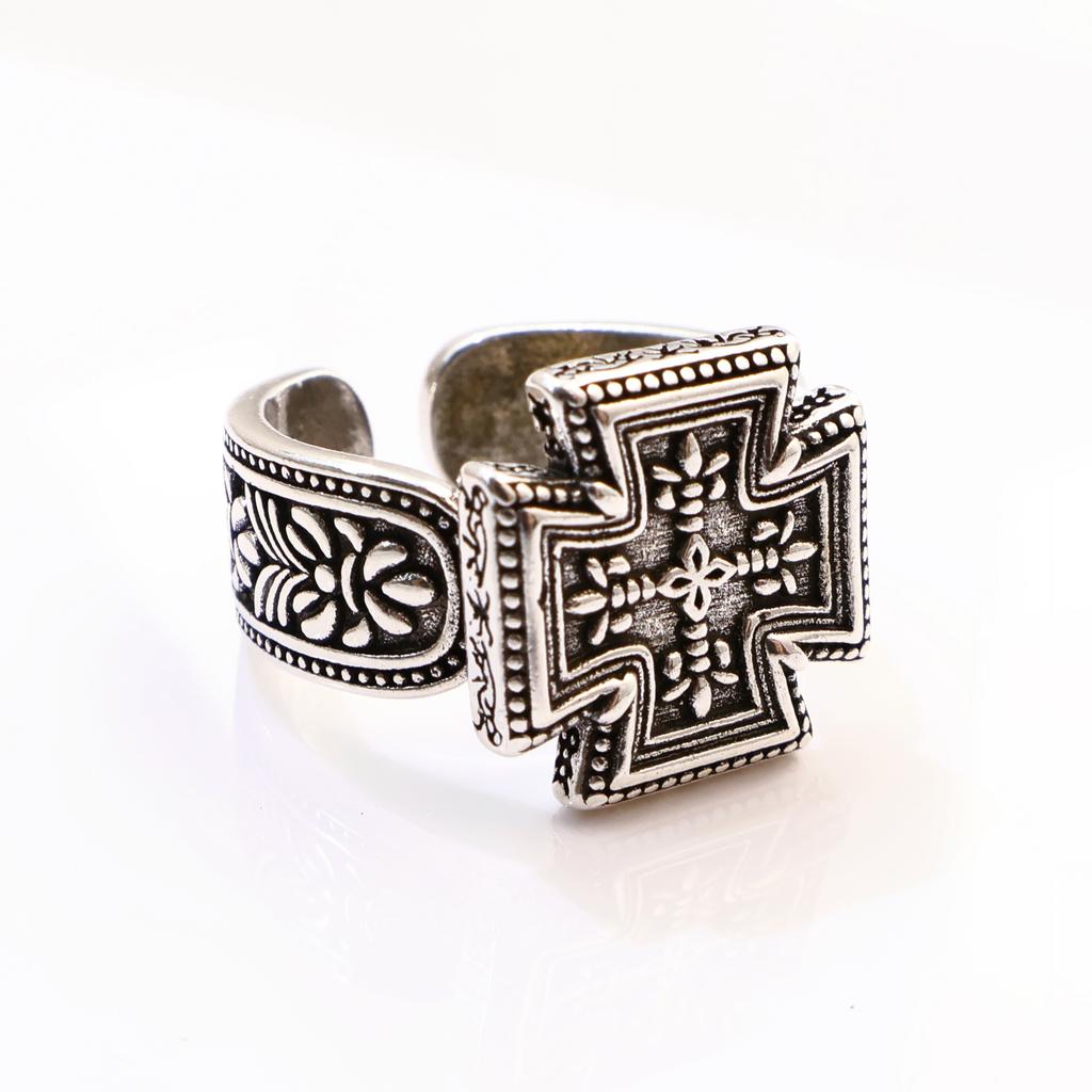 Retro Maltese Cross Adjustable Open Ring For Men Medieval Gothic Punk Edgy Silver-plated Copper  Bikers Accessories Gift