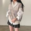 Ärmellose Weste Weste kariert übergroß Frühling Herbst Damen Pullover Pullover Strickwaren Tops