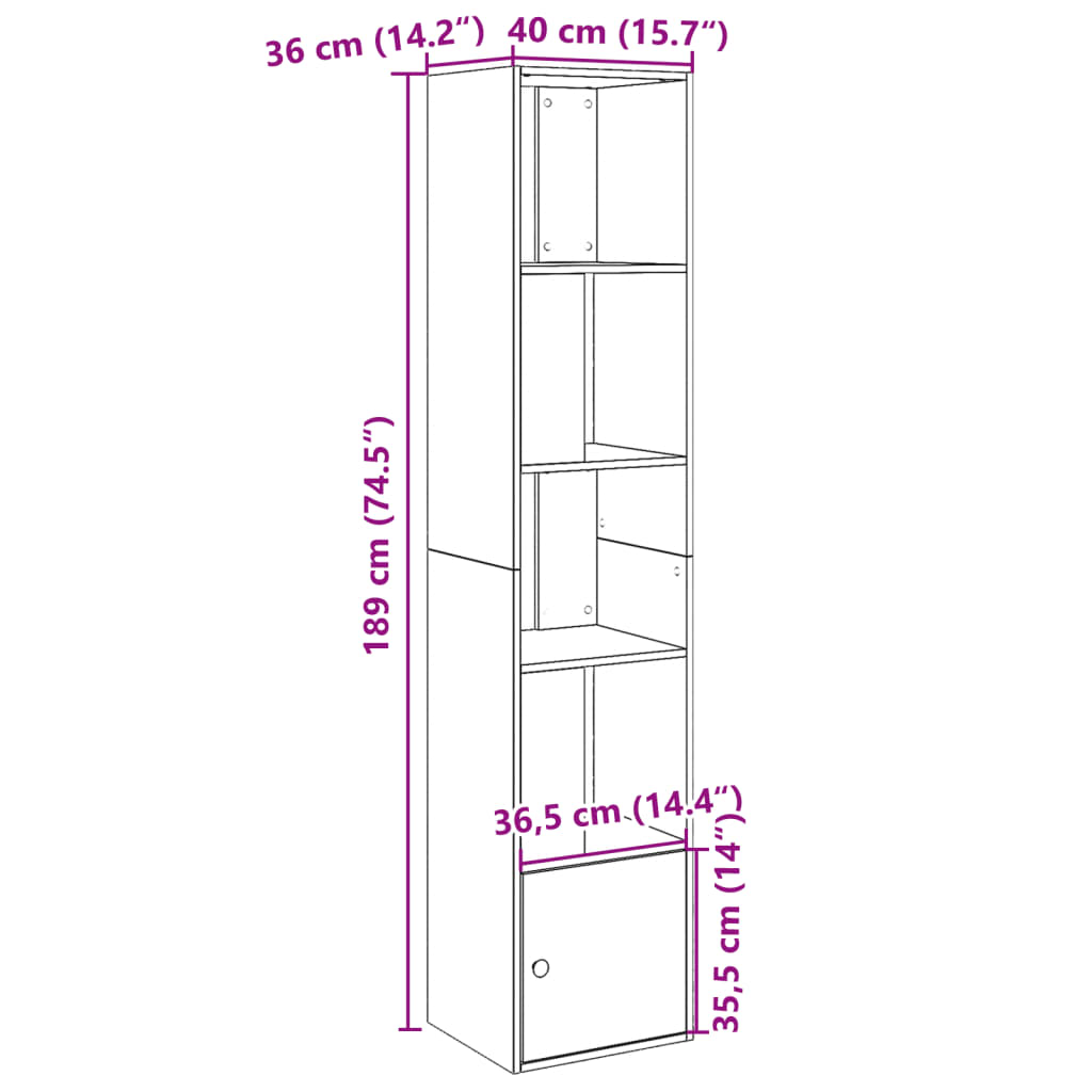 Bookshelf Smoked Oak 40x36x189 cm Engineered Wood