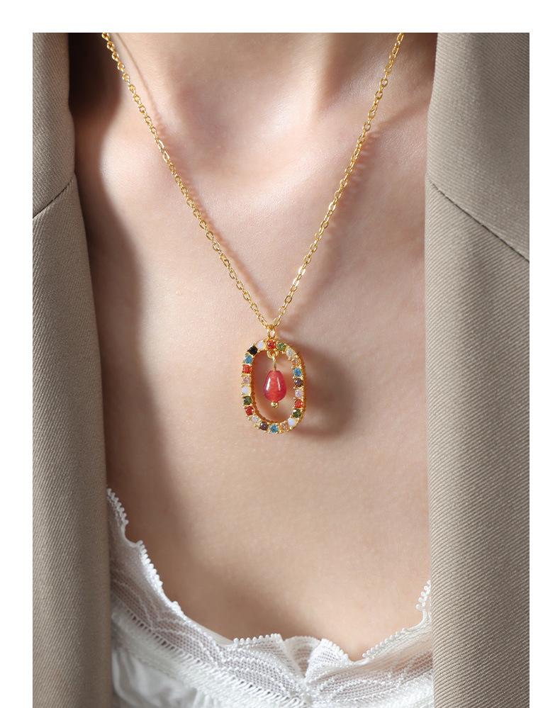 Natural Agate & Czech Diamond Pendant Necklace, 18K Gold Titanium Steel Versatile Collarbone Chain Jewelry