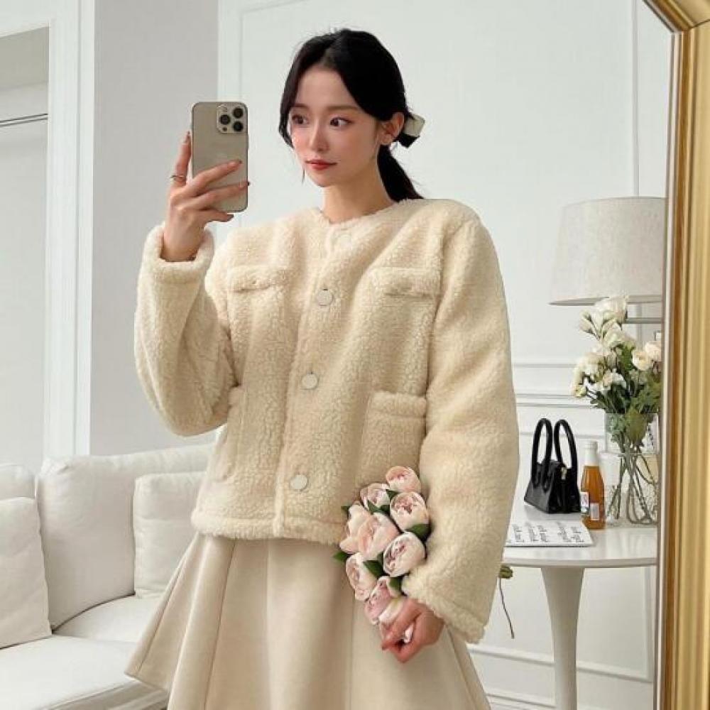 New Arrivals Open Run Women Wool Jacket No Collar Pocket Winter