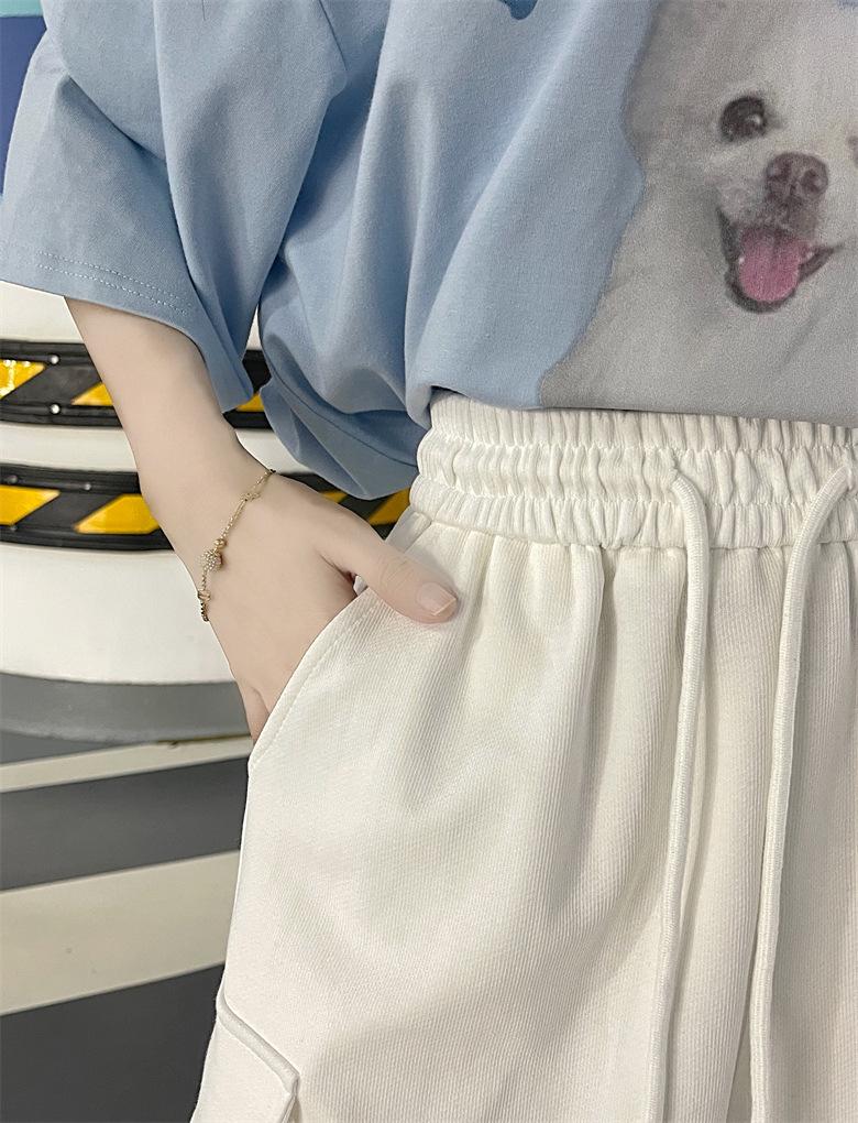 Dámské růžové elastické v pase volného střihu letní sportovní šortky se širokými nohavicemi