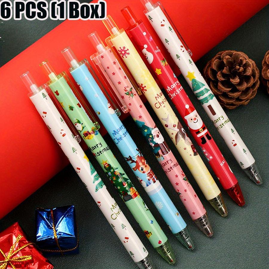 6 Pcs Christmas Water Pen 0.5 Mm Black Retractable Multicolor Neutral Pen for Kid Suitable Office School Use Back To School