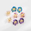 Spring Summer Sweet Vintage Pearl Inlaid Earrings Women Creative Color Block Floral High Grade Elegant Fashion Stud Earrings