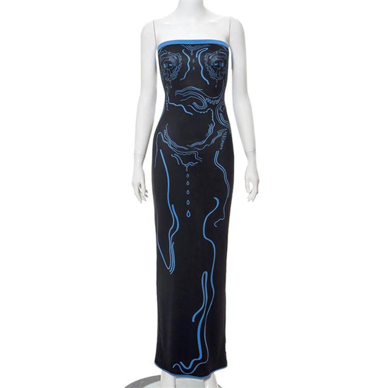 

European and American Sexy Slim Fit Chest-Wrapped Dress Long Dress Sexy Bodycon Strapless Maxi Dress Black S