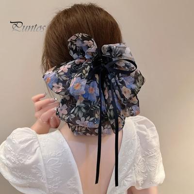 Elegante süße Blumendruck-Haarspange, große Schleife, Dekor, Haarklaue, Mädchen-Pferdeschwanz-Haar, Krabben, Band, rutschfeste Haar-Accessoires