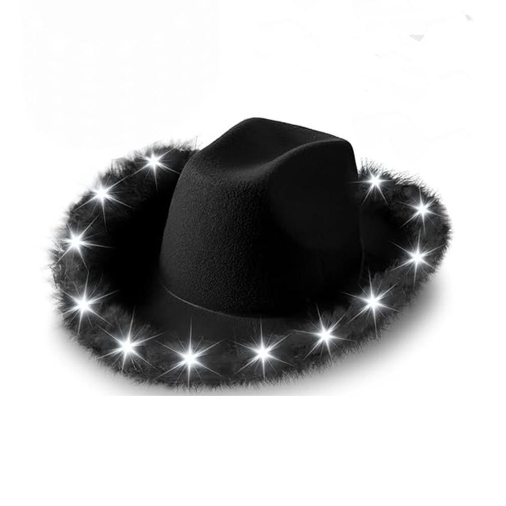 Solid Color Led Cowboy Hat with LED Light Cowboy Bucket Hat Fashion Costume Hat  Party чёрный