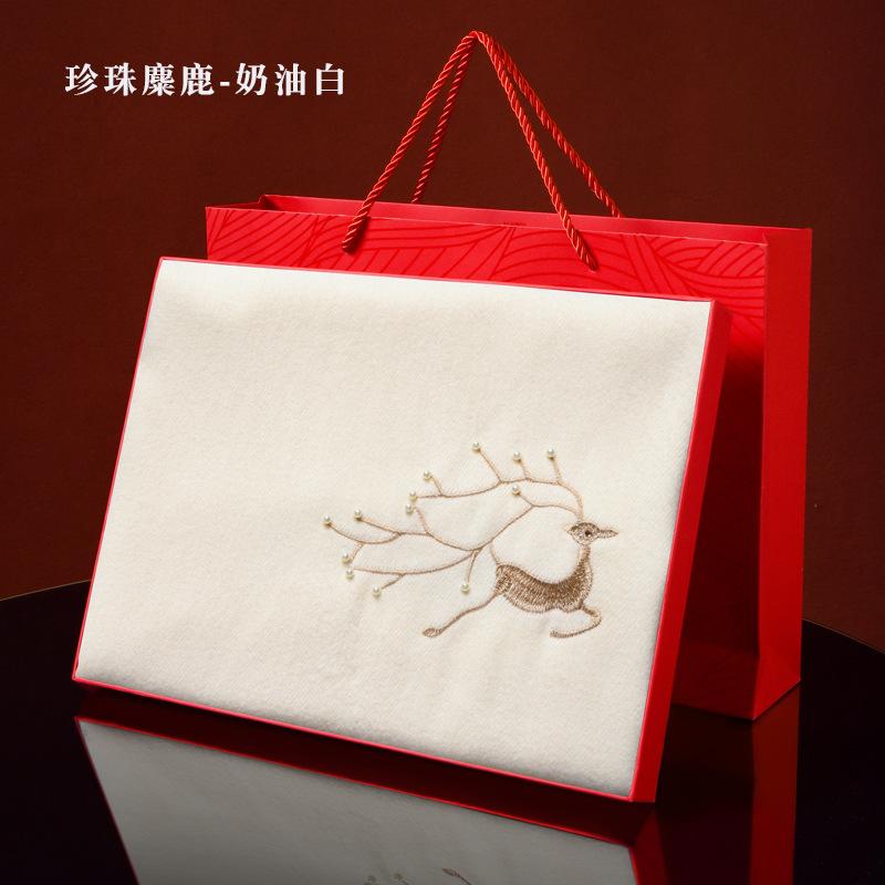 Embroidered deer imitation cashmere scarf women's winter shawl pink shawl new outer birthday gift