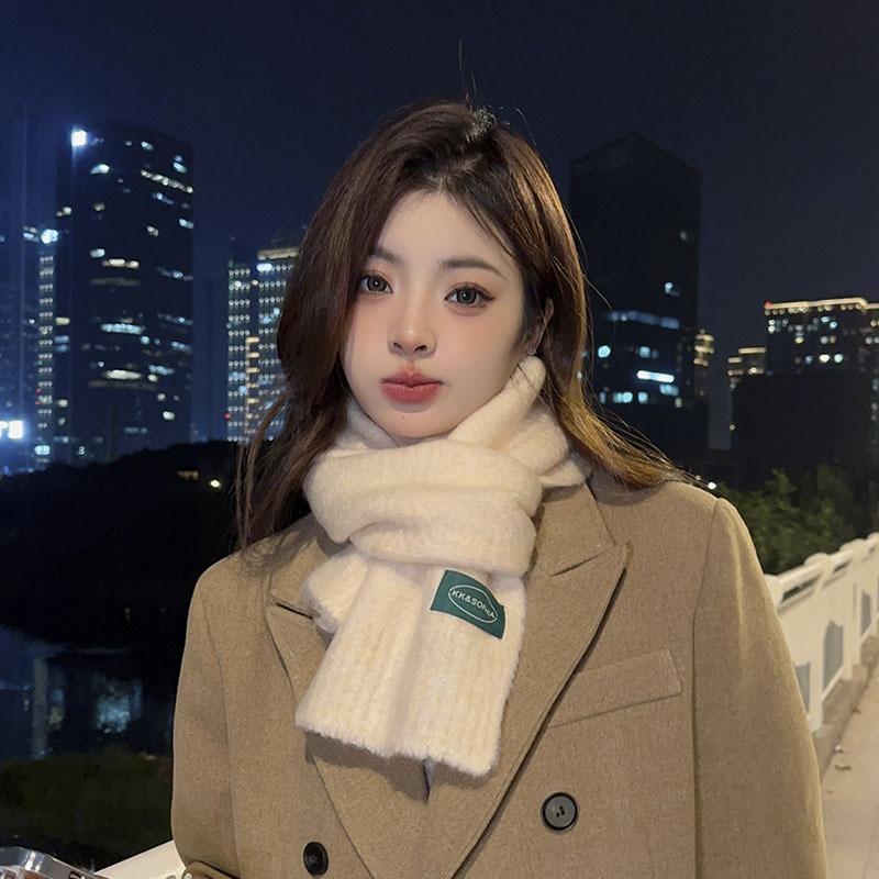 Solid color wool scarf women's winter new high-end sense thickened warm scarf neck protection student versatile