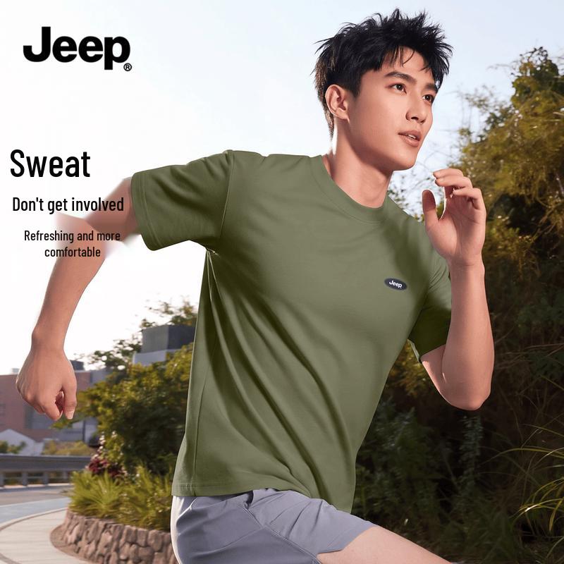 Мужская свободная футболка JEEP из ледяного шелка L оливковое зеленый