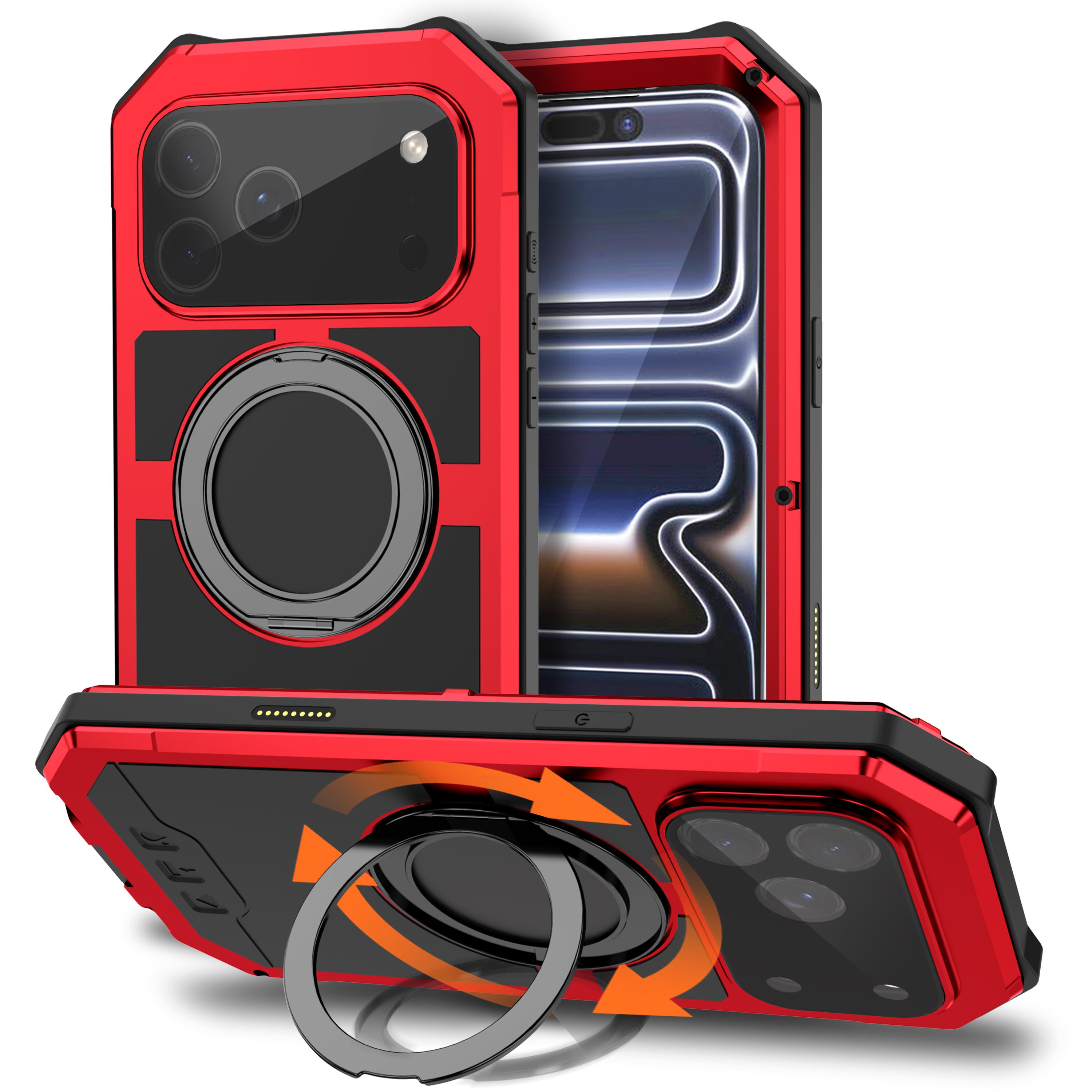 

Magnetic Bracket Case for IPhone 17 Pro Max Luxury Aluminum Metal Cover Heavy Duty Shockproof Glass Screen Protector aluminum&Case & Holder&iPhone17 Pro Max красный