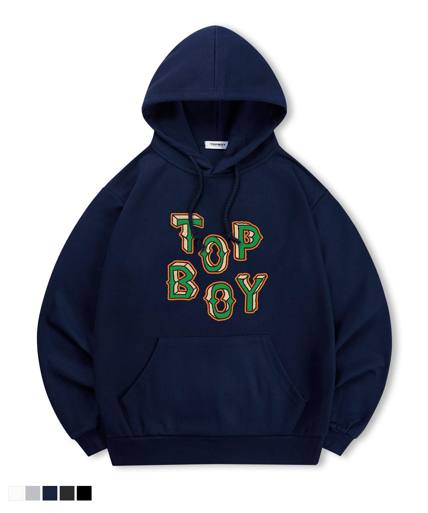 Top Boy [Non-Fleece Or Fleece-Lined] Treasure Font Print Hooded Sweatshirt (Type C) (Fleece-Lined) Black Pth1069/Xl