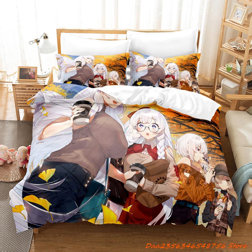 Sexy Azur Lane Sirius Beding Set Carton Anime Thre-piece Set Adult People Kid Bedrom with Soft Fabric Duvetcover Sets 3D Kawai Girl Game Bed Set