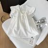 Lace-up short-sleeved shirt women's 2025 summer new ruffle edge drawstring loose small fresh sleeveless top