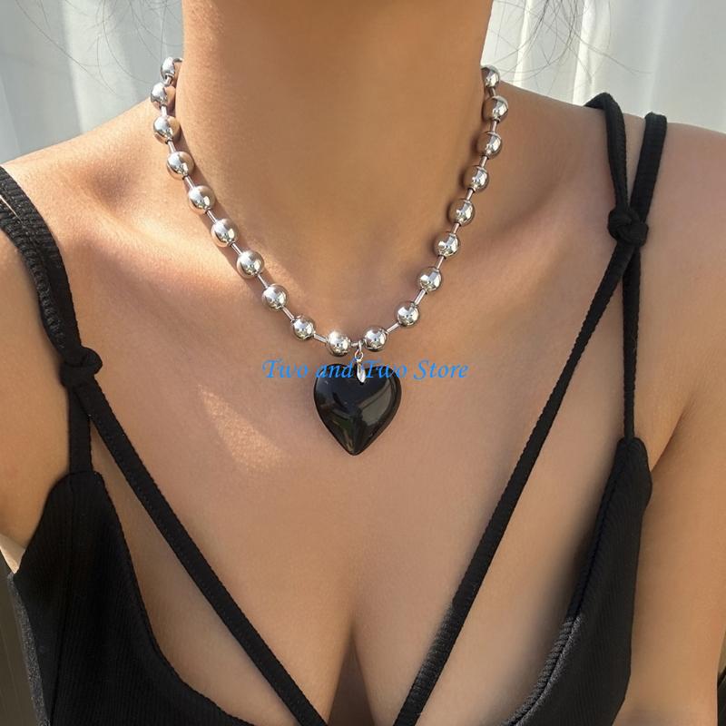 HX6F Crystal Love-shape Necklace Female Temperament Niche Net Red Collarbone Chain