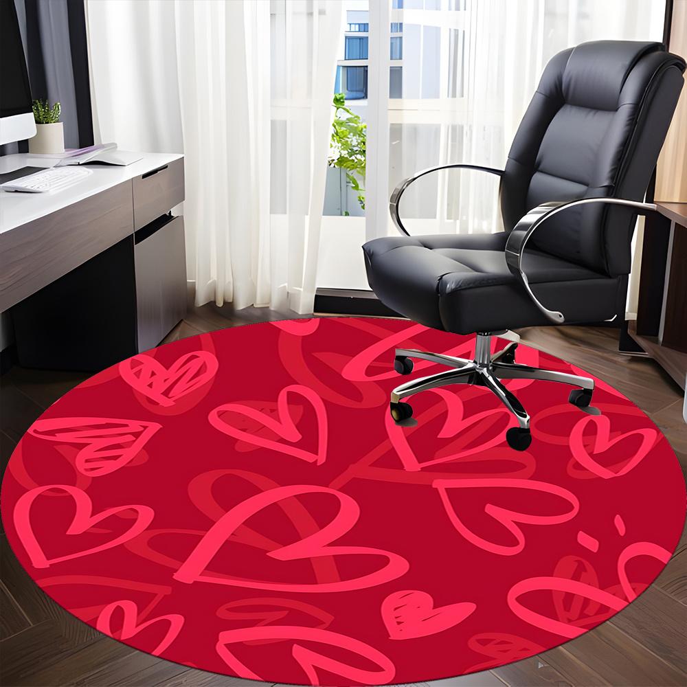 1pc Love Hearts Office Round Area Rug, Indoor Mat Suitable ForOffice, Under Office Chairs Bedroom Living Room Home Decor, Room Decot258