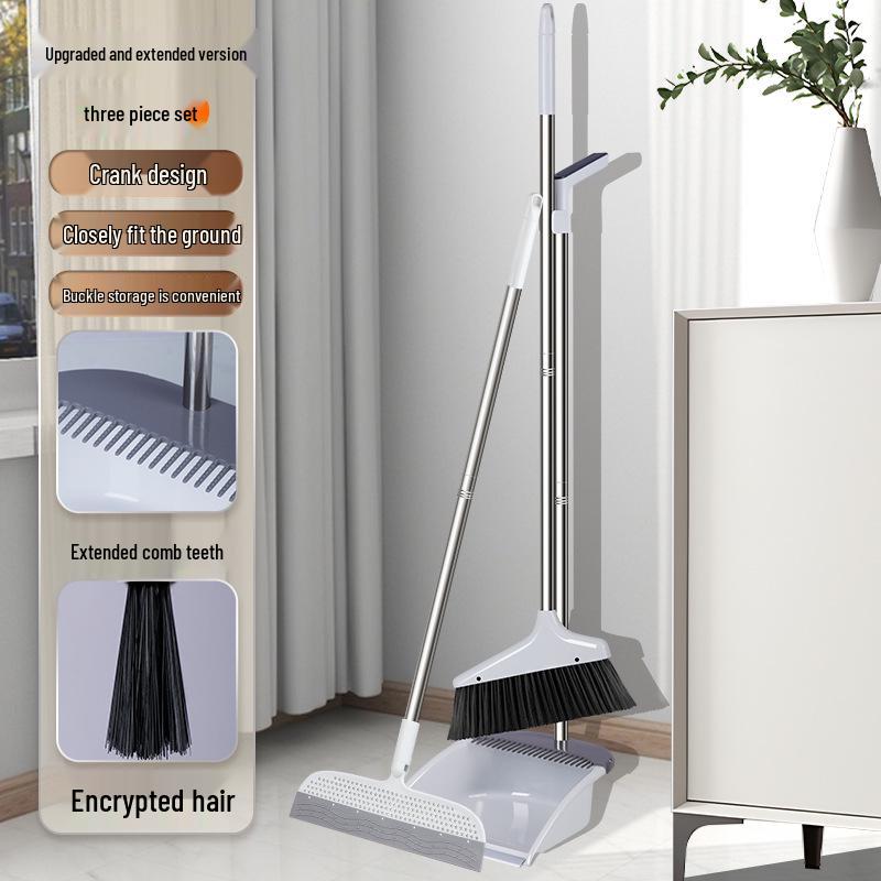 Enhanced Broom & Dustpan Set: Thickened Handle with Soft Bristle Brush for Household Indoor Sweeping